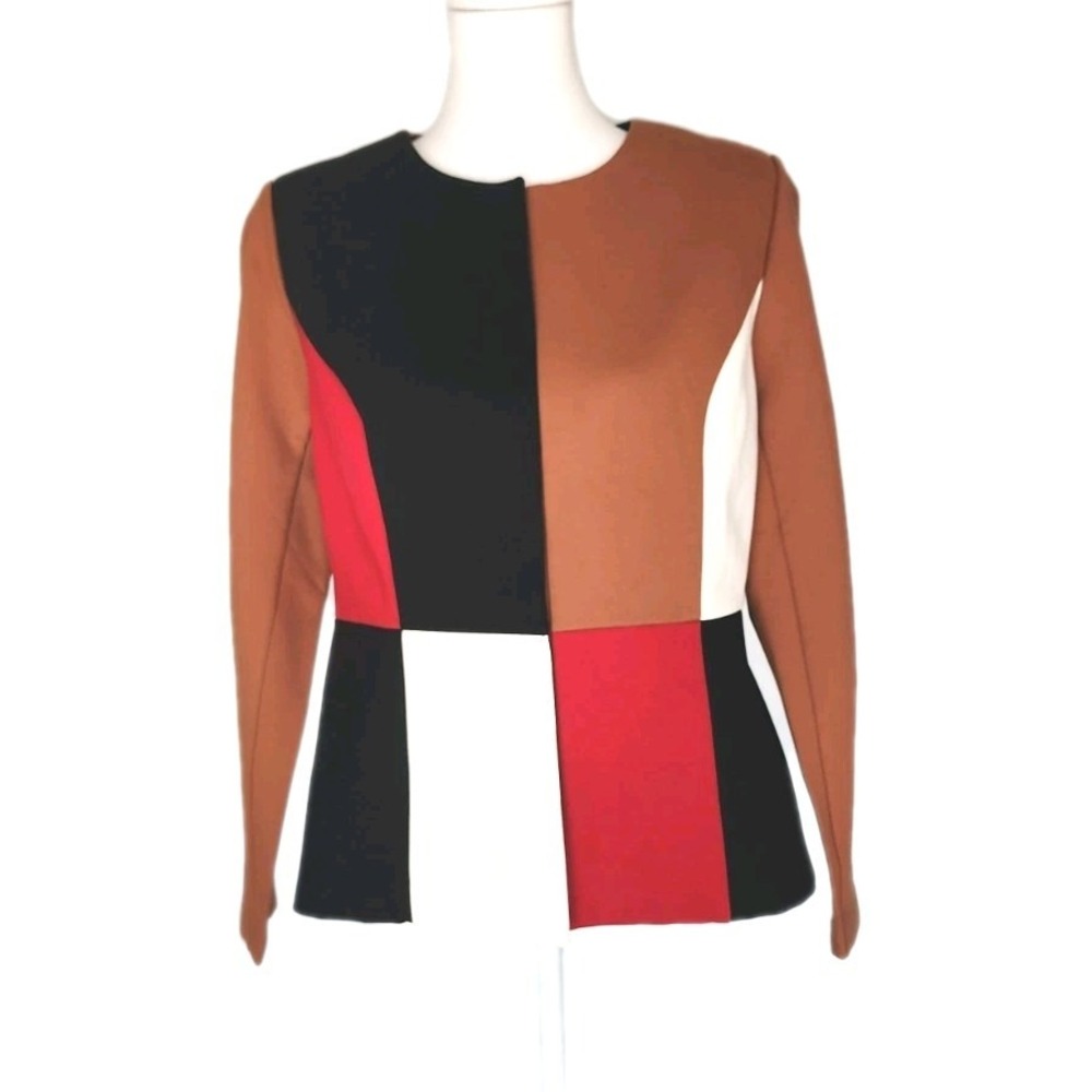 Ashro Jacket Blazer Womens 10 Brown Red‎ Colorblock Career Classic Church Chic